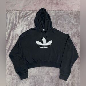 Gray Adidas Trefoil Cropped Hoodie
